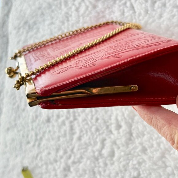 Vntg Egyptian Camel Leather Pharaoh Art Clutch Red & Gold Kiss Lock Rare… - Picture 4 of 7